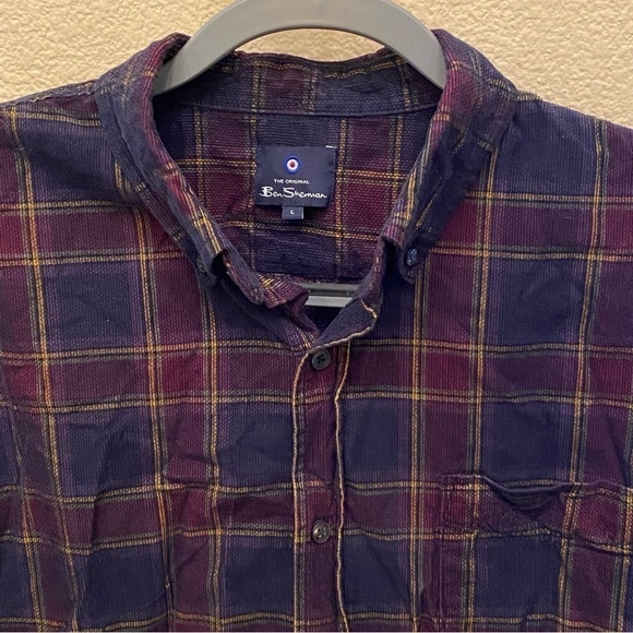 BEN SHERMAN Men Thin Corduroy Plaid Button Long Sleeve Top Size Large - Picture 2 of 6